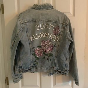 “Just married” denim painted bride jacket
